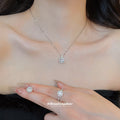 Silver Cushion Halo CZ Necklace Earrings And Ring Set view 2