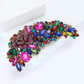 Rainbow Crystal Crescent Brooch in Detailed Metal and Crystal Design view 3