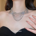 Layered Silver Tone Crystal Chain Statement Collar Necklace view 1