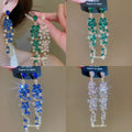 Green Crystal Floral Long Drop Stud Earrings Fashion Jewelry for Women view 1