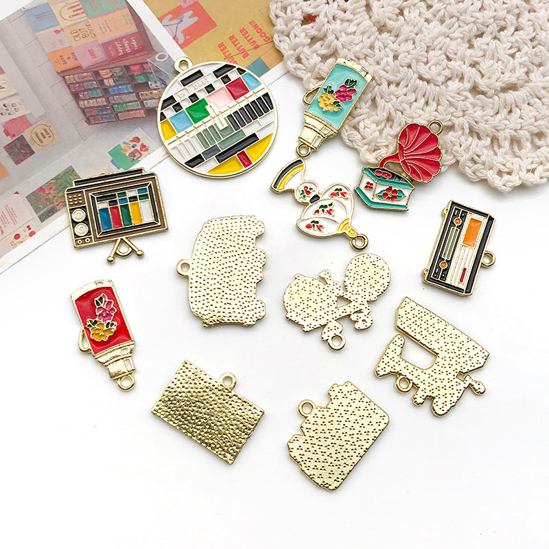 Vintage Enamel Zinc Alloy Bicycle Sewing Machine Camera Charm Pendant for DIY Jewelry Making