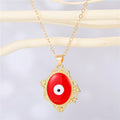 Gold Tone Ornate Oval Evil Eye Pendant Necklaces in Six Colors view 2