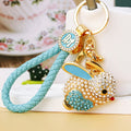 Pearl Accent Jeweled Rabbit Keychains in Four Colors with Fortune Loops view 12