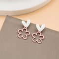 Heart Top Open Flower Asymmetric Stud Earrings in Two Colors view 4