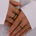Gold Stainless Steel Open Square Double Band Zircon Shell Rings view 1