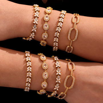Zircon Tennis Bracelets Leaf Flower Halo Link Styles