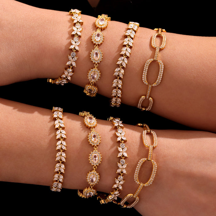 Zircon Tennis Bracelets Leaf Flower Halo Link Styles