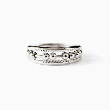 Silver Tone Movable Beads Abacus Open Band Finger Ring