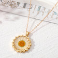 Gold Tone Scalloped Resin Pressed Flower Pendant Necklaces in Seven Designs view 7