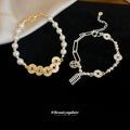 Gold Pearl Crystal Coin Link Bracelet Extension Chain Clasp view 2