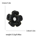 Enamel Camellia Flower Brooch Gold Edge Clear Center Crystal view 4