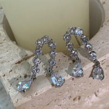 Crystal Loop Clip On Earrings With Teardrop Dangles