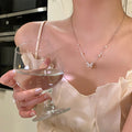 Crystal Butterfly Pendant Necklace With Pearl Station Chain view 3