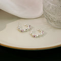 Silver Pink Crystal Heart Bead Mini C Hoop Earrings view 3