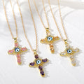 Gold Cross Evil Eye Gemstone Pendant Necklaces 4 Colors view 1