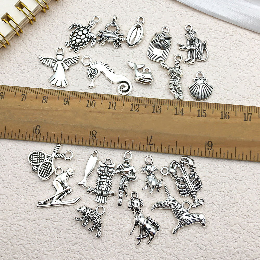 Antique Silver Zinc Alloy Crab Dog Seahorse Turtle Owl Cat charm pendants for DIY jewelry
