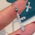 Silver Tone Clear Stone Cross Pendant Necklace With Box Chain view 1