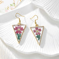 Gold Tone Triangular Pressed Flower Drop Earrings in Six Designs view 5
