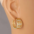 Greek Key Pave CZ Huggie Hoop Earrings Silver Gold Rose view 3