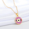 Gold Tone Round Enamel Evil Eye Chain Pendant Necklaces in Four Colors view 4
