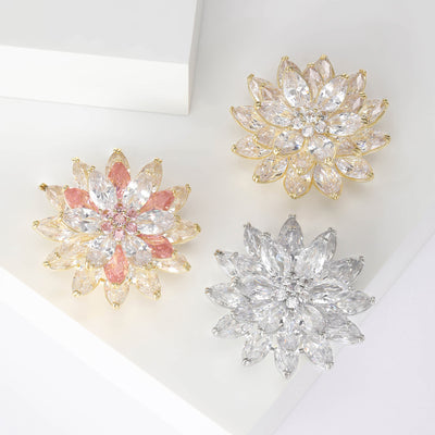 Silver pink and gold lotus zircon brooches trio