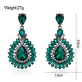 Aqua Silver Tone Green Teardrop Sunburst Crystal Metal Dangle Earrings view 2
