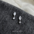 Silver Marquise Clear CZ Stud Drop Earrings Round Dangle view 1