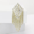 Rhinestone Fringe Brooch In Metal With Stepped Baguette Crystals And Hanging Crystal view 2