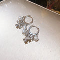 Faux Pearl Hoop Earrings With Star and Cross Charms view 6