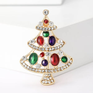Gold-Tone Christmas Tree Brooch with Multicolor Enamel Stones
