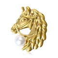 Horse Head Brooch With Pearl Accent In Silver And Gold Tones view 1