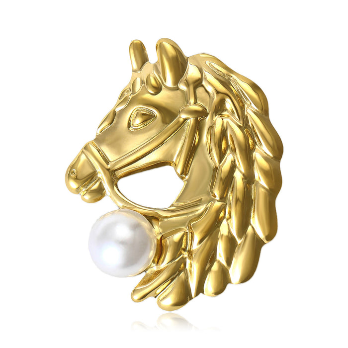 Horse Head Brooch With Pearl Accent In Silver And Gold Tones