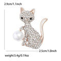 Crystal Cat Brooch Holding a Large Pearl Decorative Clothing Pin view 6