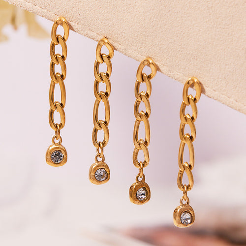 Display view of long linked crystal bar drop earrings in main image 1.