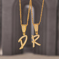Gold Script Letter Zircon Pendant Necklaces A to Z view 1