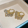 Gold Tone Huggie Earrings with Crystal Coin Cluster Drops view 6