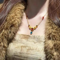 Gold Tone Red And Blue Cabochon Drop Necklace Decorative Jewelry view 1