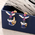 Colorful Enamel Hummingbird Hoop Earrings With Clear Stone Accents view 3