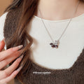 Dachshund and Flower Charm Silver Tone Chain Necklace view 3