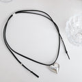 Silver Heart Pendant Necklace On Black Cord Adjustable Tie Closure view 3