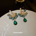 Green Crystal Floral Teardrop Statement Drop Earrings view 3