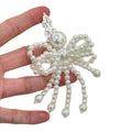 White Pearl Beaded Bow Duckbill Hair Clip Silver Ornate Top view 5