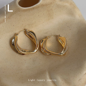 Gold-Tone Twisted Geometric Open Hoop Earrings Pair
