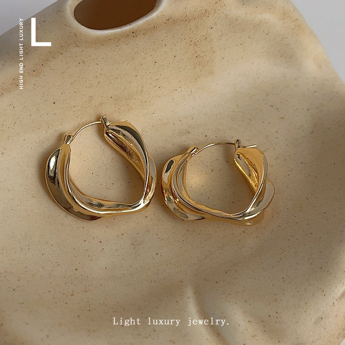 Gold-Tone Twisted Geometric Open Hoop Earrings Pair