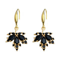Gold Tone Black Crystal Maple Leaf Drop Earrings On Hooks view 5