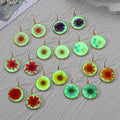 Gold Round Pressed Daisy Resin Drop Earrings 9 Colors view 2