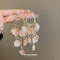 Pink Petal Chandelier Earrings With Crystal Accents view 4