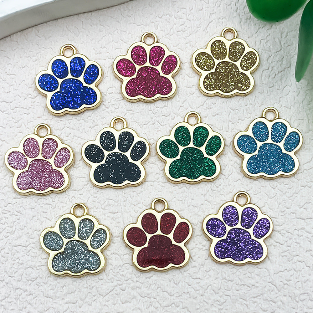 Glitter Enamel Zinc Alloy Dog Paw Print Charm Pendant for Pet Bracelet DIY