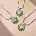 Steel Shell Enamel Round Pendant Necklace Blue Green view 4