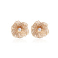Gold and Silver Open Wire Flower Clear Center Stud Earrings view 5